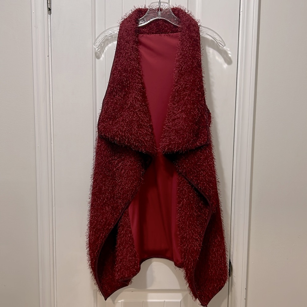 Lilypad Women’s Bobble plush sleeveless Fur Vest in red Cherry Wood
